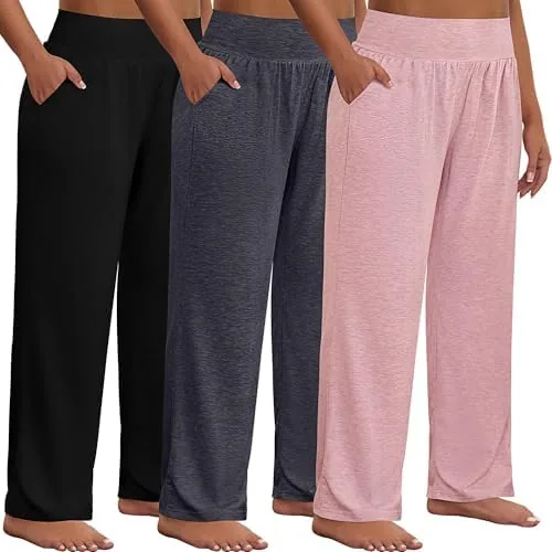 neer 3 pack women plus size wide leg yoga pants high waist sweatpants plus size palazzo pants lounge with pocketsblackdark greypink3x large