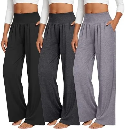 neer 3 pack womens wide leg yoga pants with pocketssmallblack smoky gray dark gray